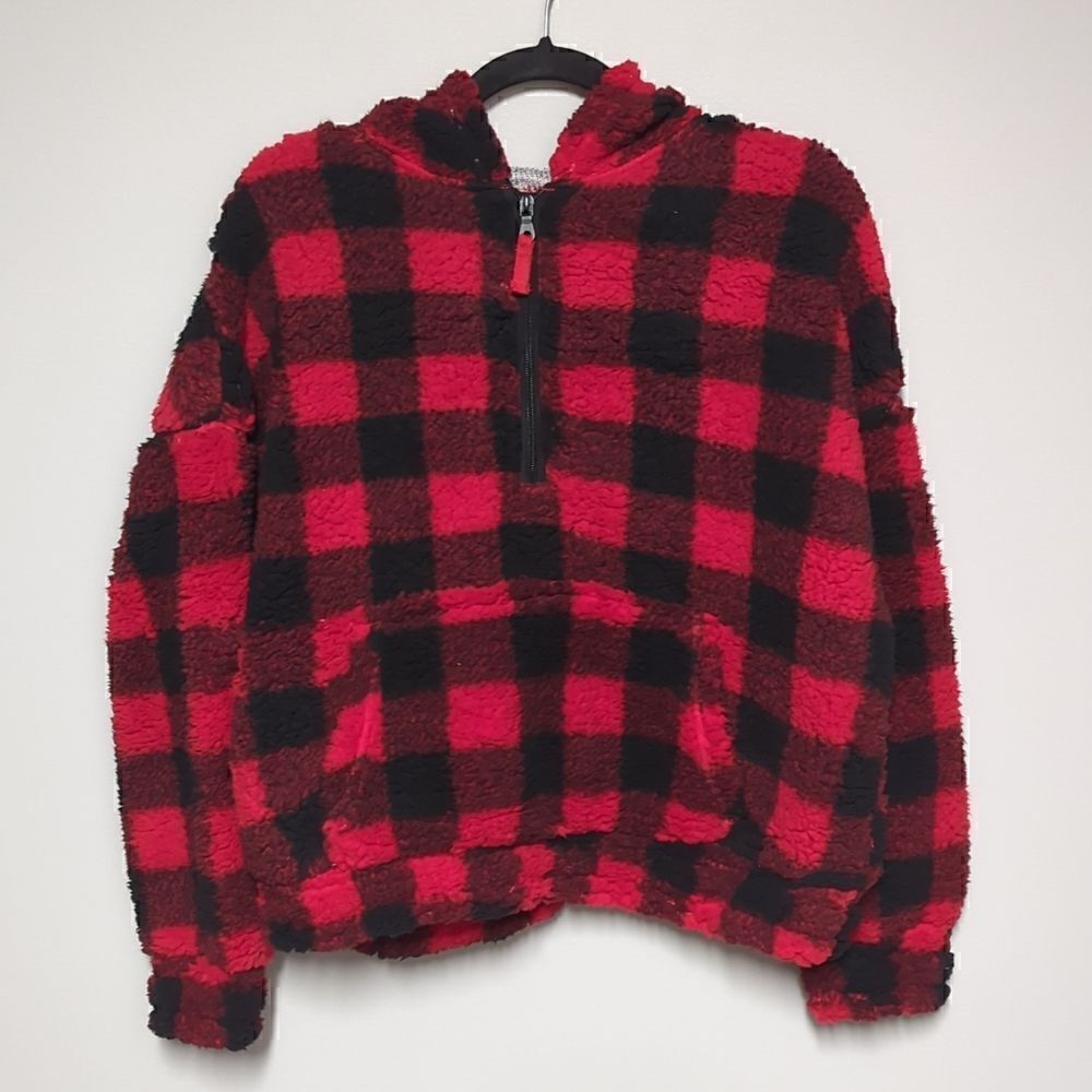 Red and Black Buffalo Check Hoodie Sherpa NWT